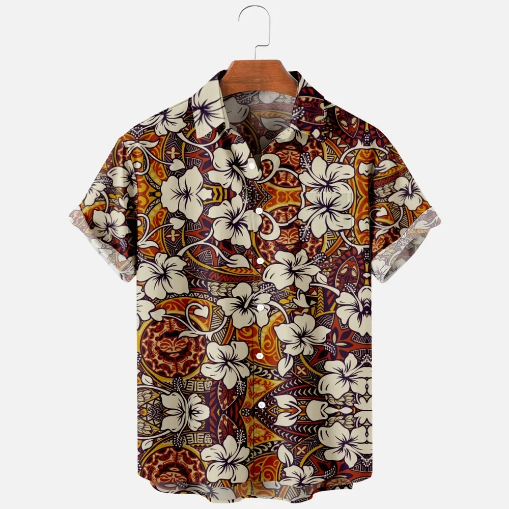 Trumpas Rankovės Marškinėliai Vyrams, Madingi Vasaros T-shirt, 3D Atspausdintas Havajų Marškinėliai, Atsitiktinis ir Patogus Vienas Mygtukas, Didelis Paplūdimys Nuotrauka 2