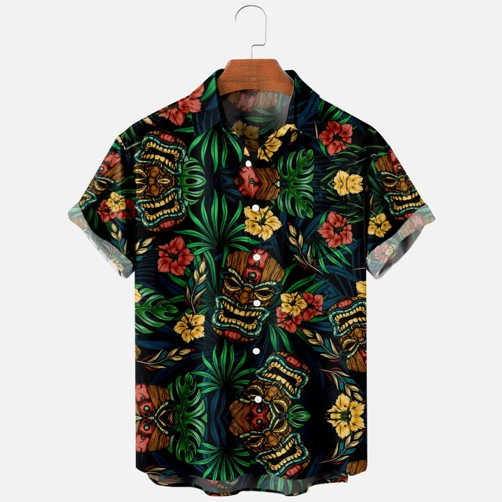 Trumpas Rankovės Marškinėliai Vyrams, Madingi Vasaros T-shirt, 3D Atspausdintas Havajų Marškinėliai, Atsitiktinis ir Patogus Vienas Mygtukas, Didelis Paplūdimys Nuotrauka 4