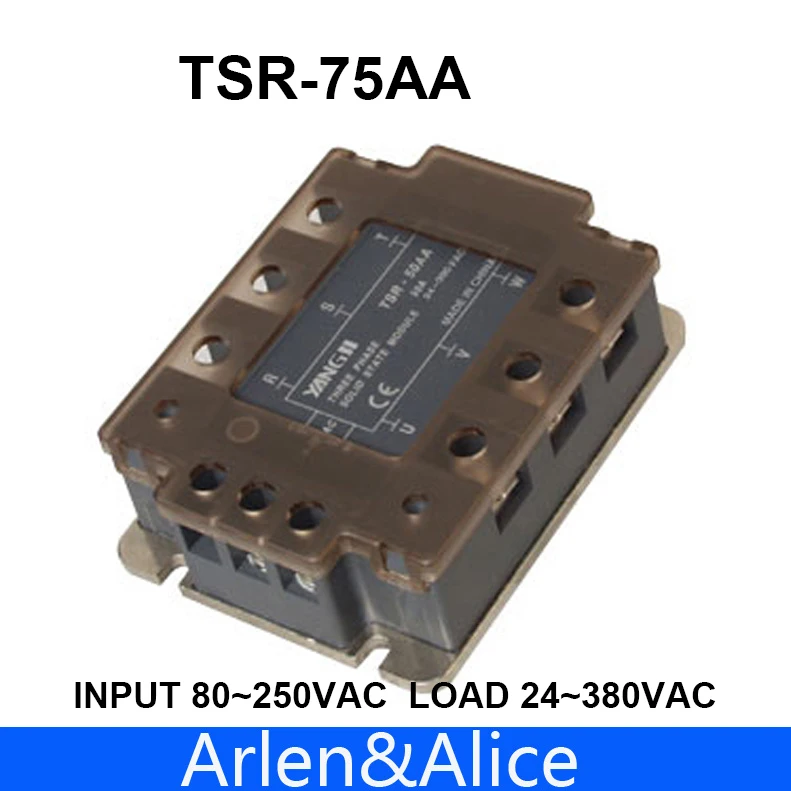 75AA TSR-75AA Trijų fazių SSR įvesties 80~250VAC apkrovos 24-380VAC vienfaziai KINTAMOSIOS srovės (solid state relay Nuotrauka 0