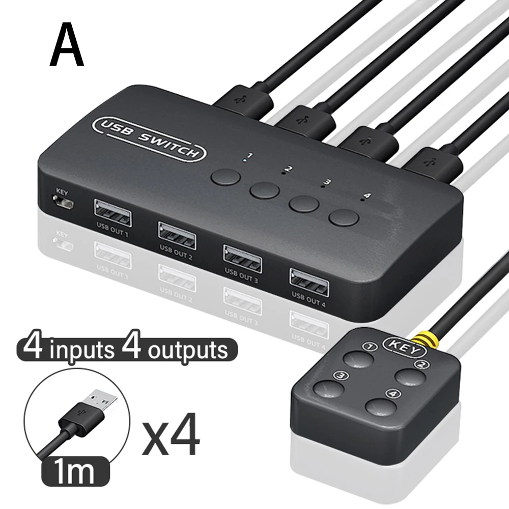 USB KVM Switch Adapter USB2.0 4 Rašymas 4 Išvestis USB Jungiklis Bendr. Controller Hub Adapteris Nešiojamas Kompiuteris, Spausdintuvas, Klaviatūra Nuotrauka 0
