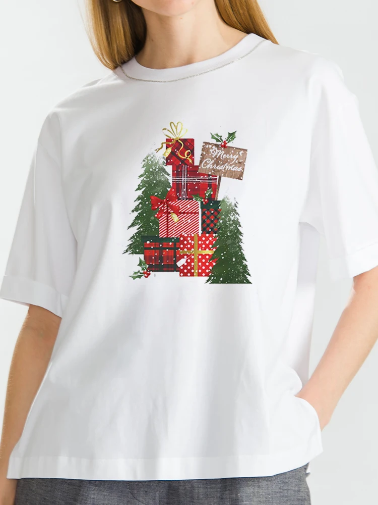 Santa Claus Mielas Kalėdų Moterų Marškinėlius Spausdinti Viršūnes Trumpas Rankovės O Kaklo Laisvi Keliauti T-Shirt Ladies Animacinių Filmų Festivalis Viršūnės Nuotrauka 1