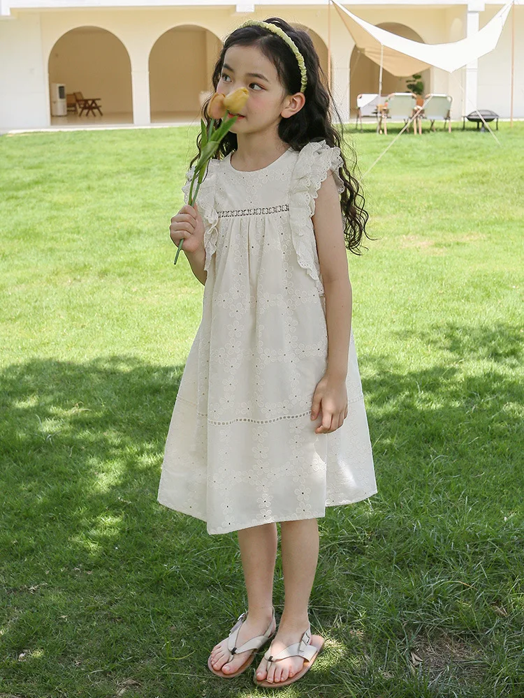 Siuvinėjimo Nėrinių Paauglių Vaikų Vasaros Suknelė 2023 Mados Mergaičių Gėlėti Drabužiai Vaikams Mielas Princesė Dress Raukiniai Skristi Rankovės Nuotrauka 0