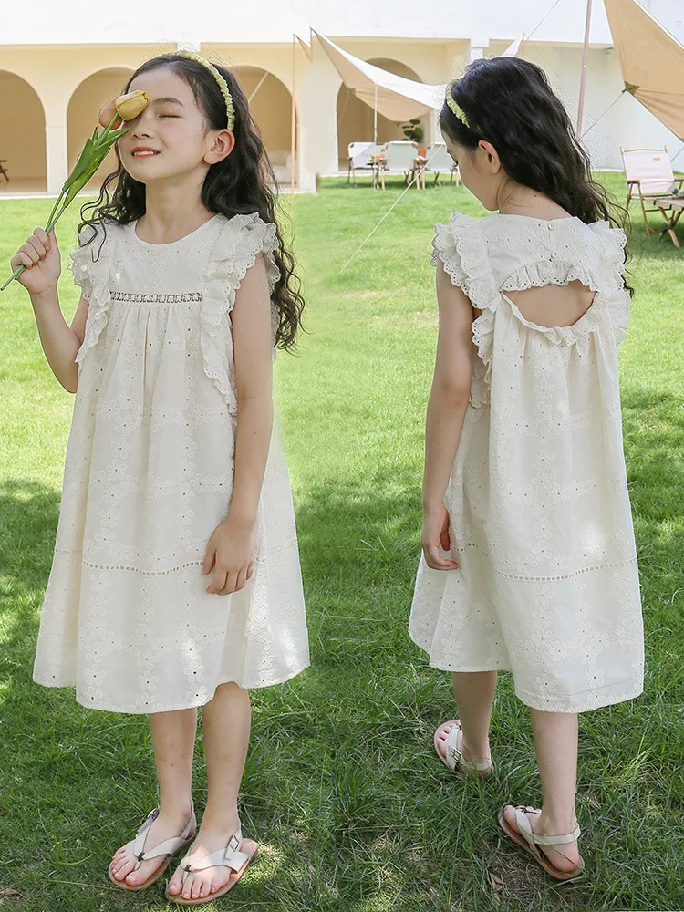 Siuvinėjimo Nėrinių Paauglių Vaikų Vasaros Suknelė 2023 Mados Mergaičių Gėlėti Drabužiai Vaikams Mielas Princesė Dress Raukiniai Skristi Rankovės Nuotrauka 1
