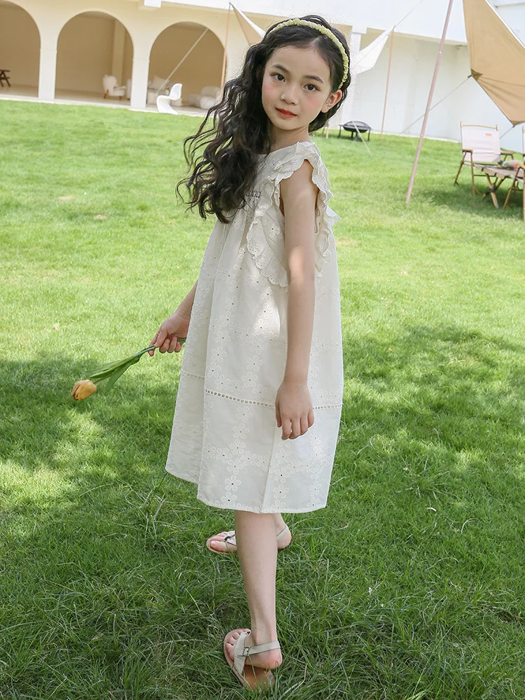 Siuvinėjimo Nėrinių Paauglių Vaikų Vasaros Suknelė 2023 Mados Mergaičių Gėlėti Drabužiai Vaikams Mielas Princesė Dress Raukiniai Skristi Rankovės Nuotrauka 3