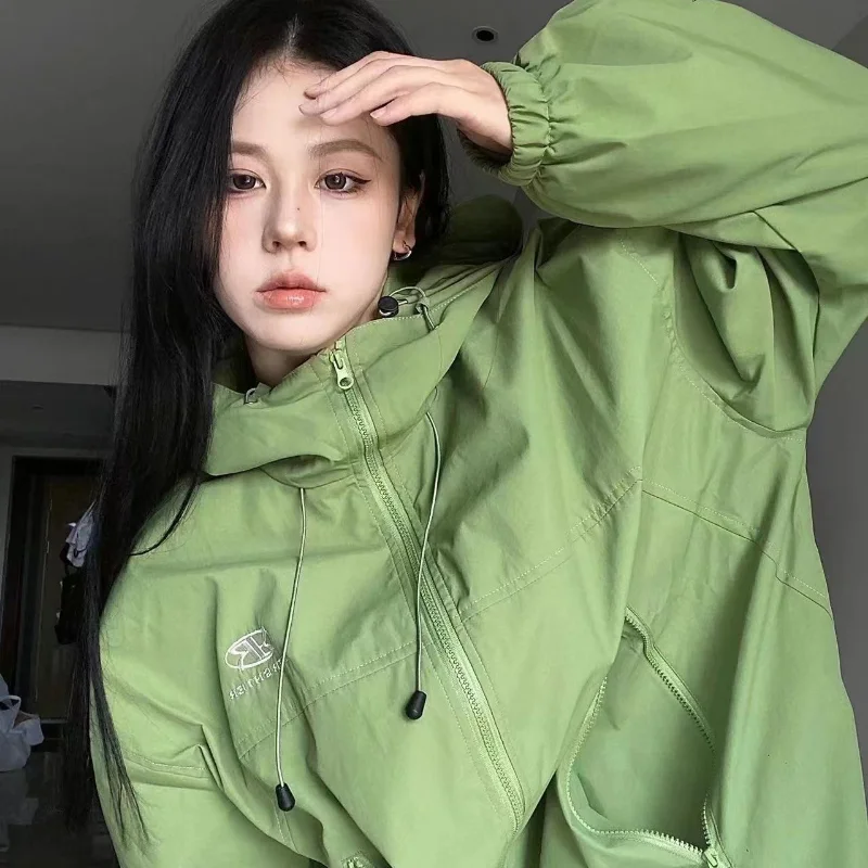Harajuku Žalios Striukės Moterims Y2k Streetwear Paltų Tendencijos Produktų 2023 Negabaritinių Rudens Lauko Korėjos Vintage Juodas Švarkas Nuotrauka 0