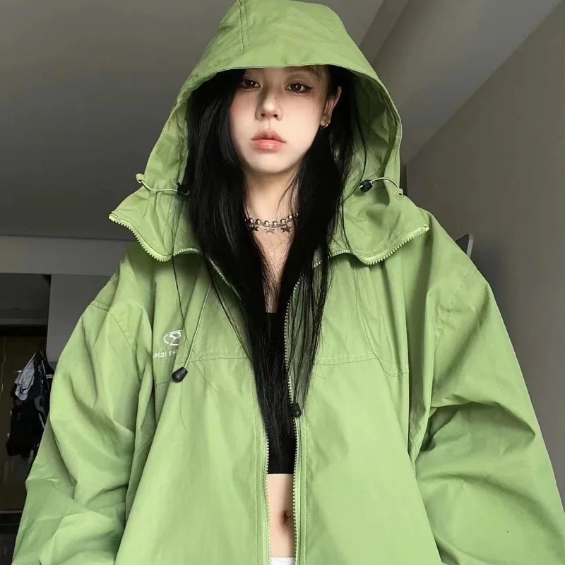 Harajuku Žalios Striukės Moterims Y2k Streetwear Paltų Tendencijos Produktų 2023 Negabaritinių Rudens Lauko Korėjos Vintage Juodas Švarkas Nuotrauka 3