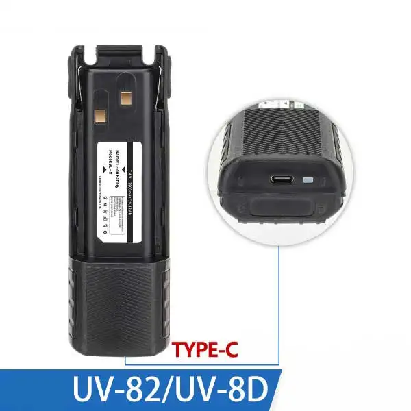 walkie talkie baterija Palaiko tipas-c sąsaja apmokestinimo baofeng UV82 UV8D Nuotrauka 0
