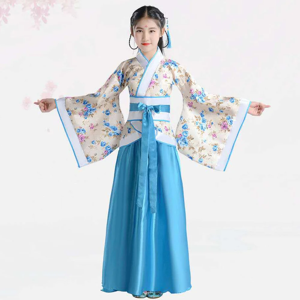 Mergina Siuvinėjimo Tradicinės Kinų Sijonas + Kimono Viršuje Mėlyna Levanda Raudona Vaikų Hanfu Chineses Elegent Hanfu Suknelė Vaikai Nuotrauka 0