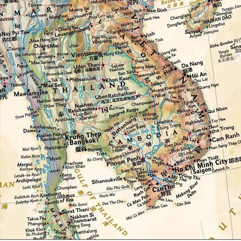 Retro Azijos Žemėlapis 845x965mm/33.3x38In dviem kalbomis (Kinų ir anglų ar Kita Kalba) Sienos Žemėlapį Freskos Plakatas (Popieriaus Lankstymo) Nuotrauka 5