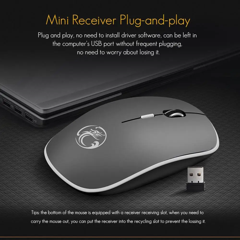 Belaidės Pelės, Ergonomiškas Silent Mouse Kompiuterio Pelės PC USB Optinė 2.4 Ghz 1600 DPI, 4 Mygtukai, Begarsis, Pelės Nešiojamas Nuotrauka 4