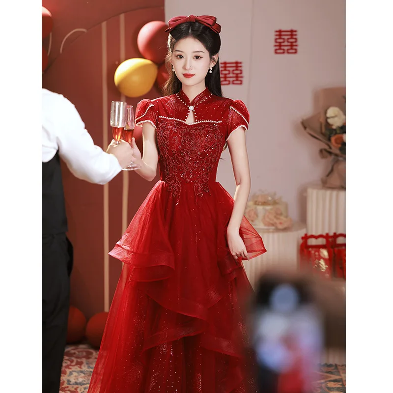 Yourqipao Moterų Cheongsam Vestuvių Skrudinta Duona Drabužių 2023 Kinijos Tradicinės Raudonos Spalvos Nuotakos Suknelė Vakare Prom Šalies Sužadėtuvių Suknelė Nuotrauka 0