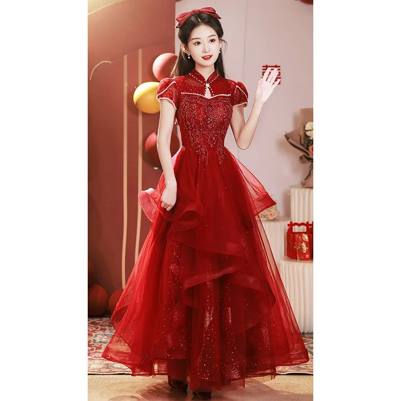 Yourqipao Moterų Cheongsam Vestuvių Skrudinta Duona Drabužių 2023 Kinijos Tradicinės Raudonos Spalvos Nuotakos Suknelė Vakare Prom Šalies Sužadėtuvių Suknelė Nuotrauka 1