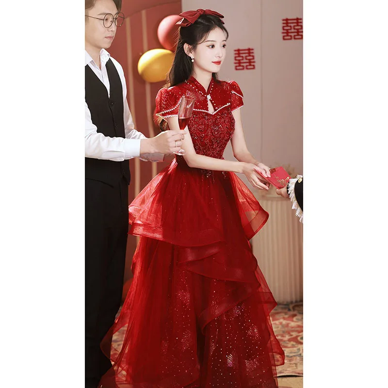 Yourqipao Moterų Cheongsam Vestuvių Skrudinta Duona Drabužių 2023 Kinijos Tradicinės Raudonos Spalvos Nuotakos Suknelė Vakare Prom Šalies Sužadėtuvių Suknelė Nuotrauka 4