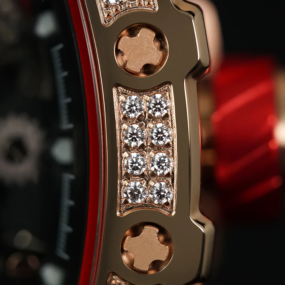 CARO BOMBOS Mens Diamond Automatinis laikrodis, Mechaninis Laikrodis atsparus Vandeniui Anglies Pluošto Laikrodis Mados Skeletas Žiūrėti Vyrams Nuotrauka 1