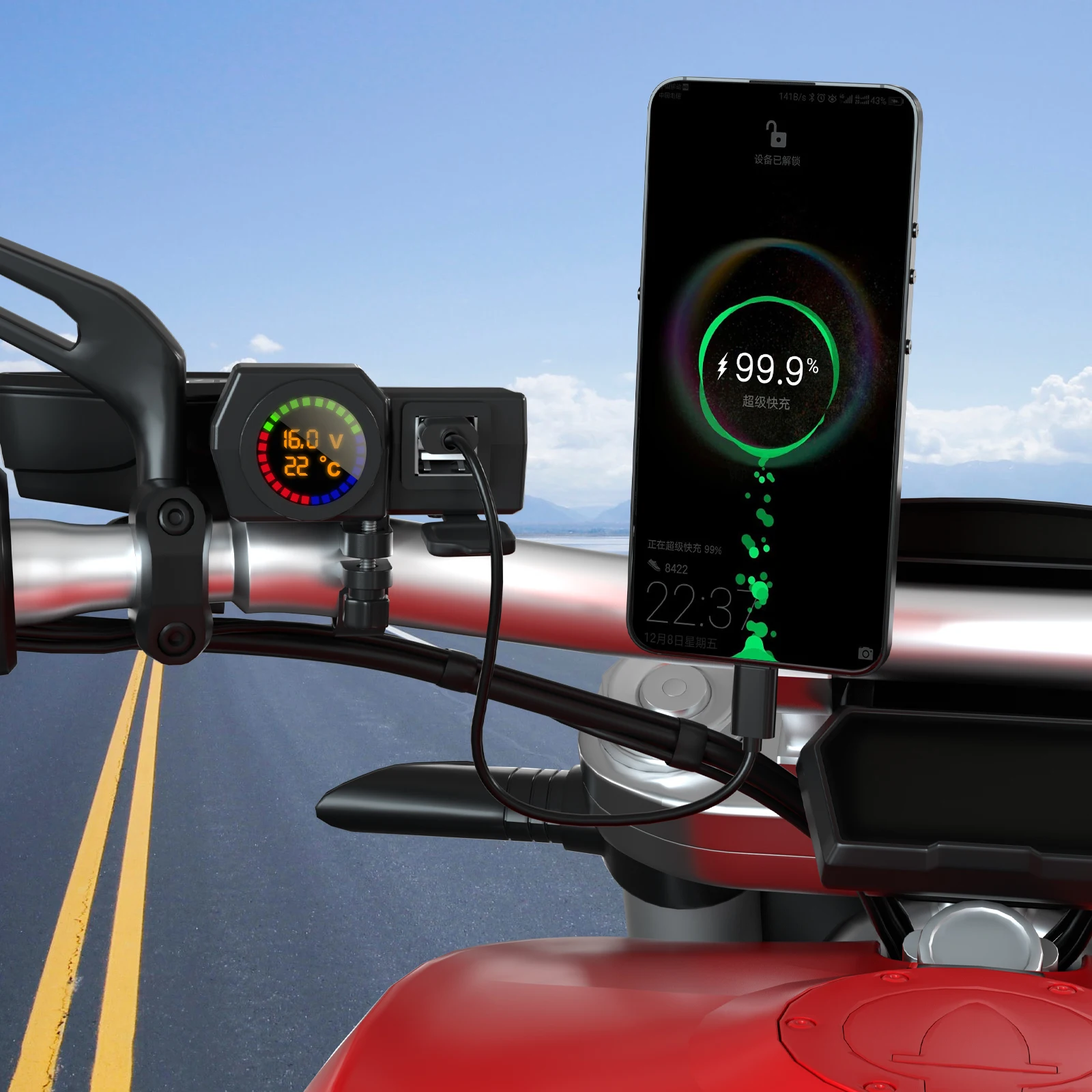 Motociklo Automobilinio Įkroviklio Įtampa Temperatūros Skaitmeninis Ekranas Dual USB mobiliojo Telefono 5V3A Sąsaja Vandeniui Lauko Jojimo Dviračiu Nuotrauka 5