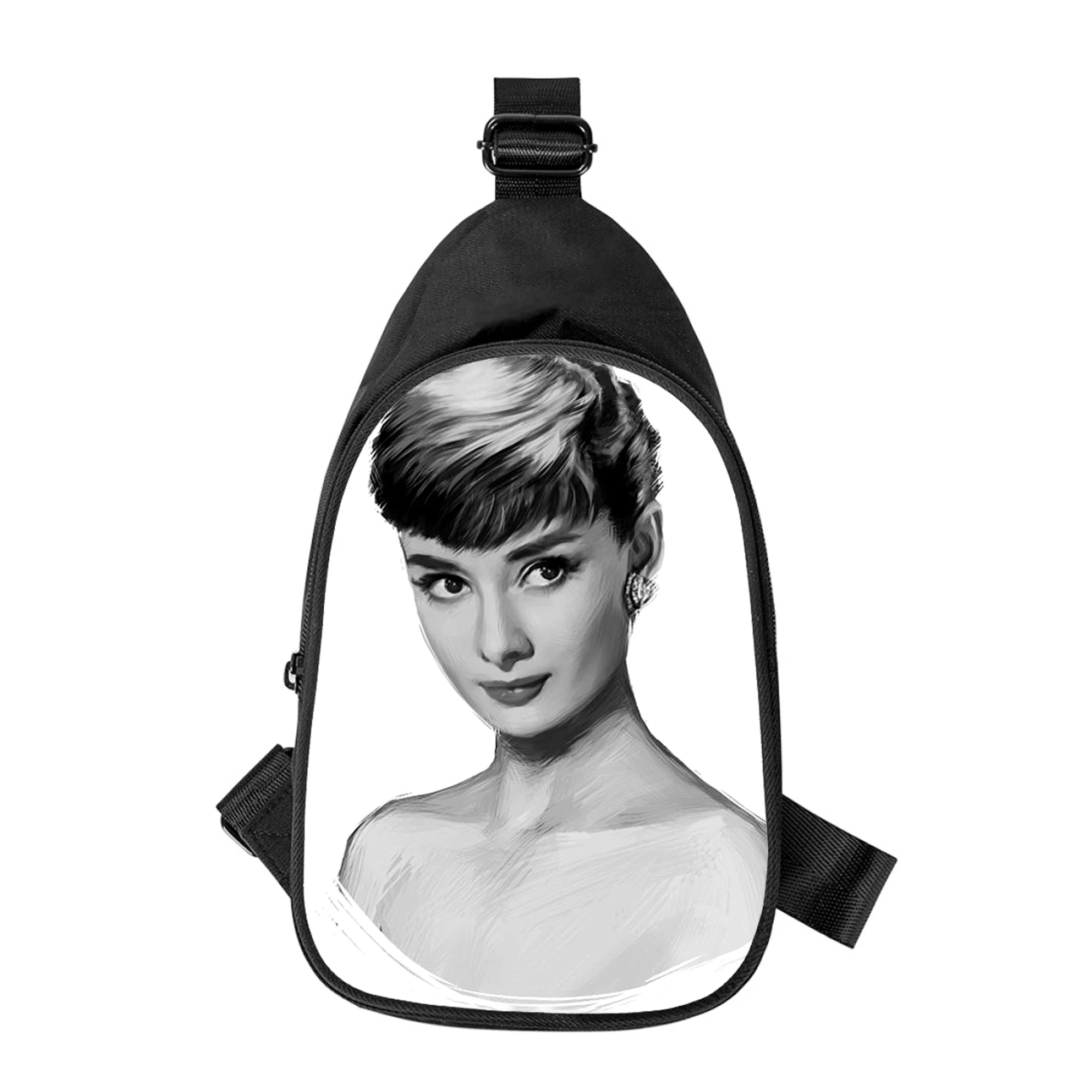 Audrey Hepburn 3D Spausdinimo Naujas Vyrų Kryžiaus Krūtinės Maišelį Įstrižai Moterų Pečių Maišą Vyras Mokykloje Juosmens Pack Vyrų krūtinės pack Nuotrauka 1