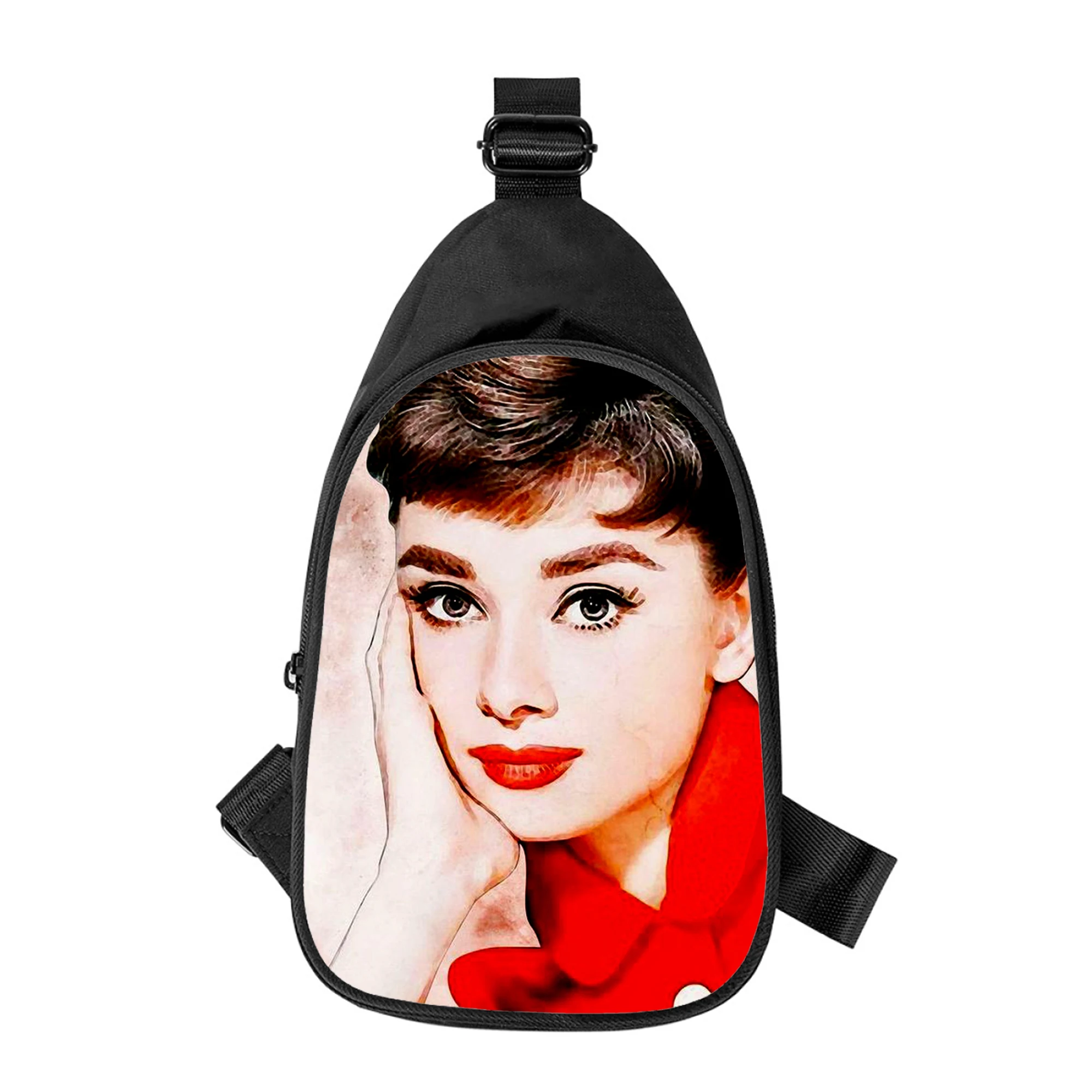 Audrey Hepburn 3D Spausdinimo Naujas Vyrų Kryžiaus Krūtinės Maišelį Įstrižai Moterų Pečių Maišą Vyras Mokykloje Juosmens Pack Vyrų krūtinės pack Nuotrauka 2