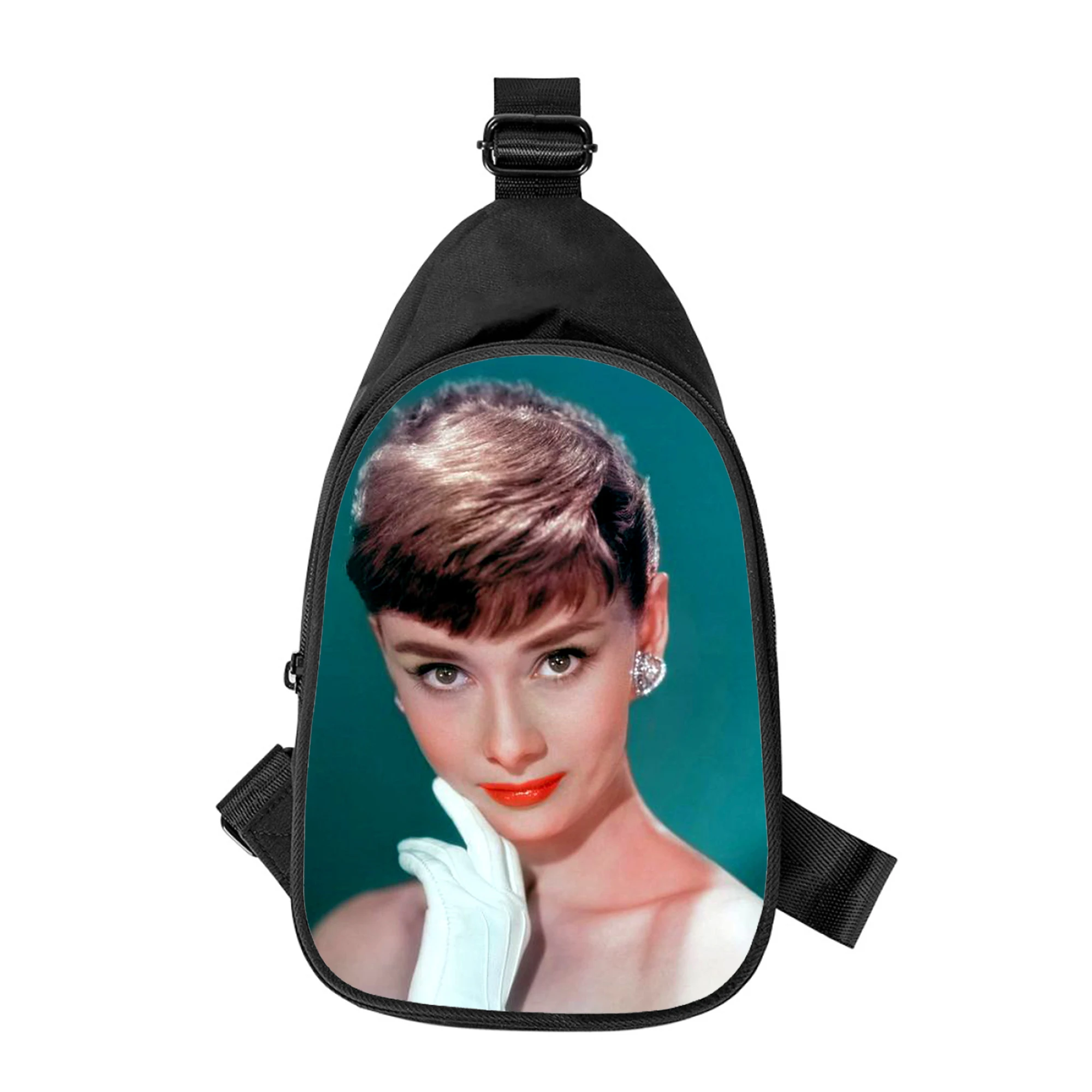 Audrey Hepburn 3D Spausdinimo Naujas Vyrų Kryžiaus Krūtinės Maišelį Įstrižai Moterų Pečių Maišą Vyras Mokykloje Juosmens Pack Vyrų krūtinės pack Nuotrauka 3