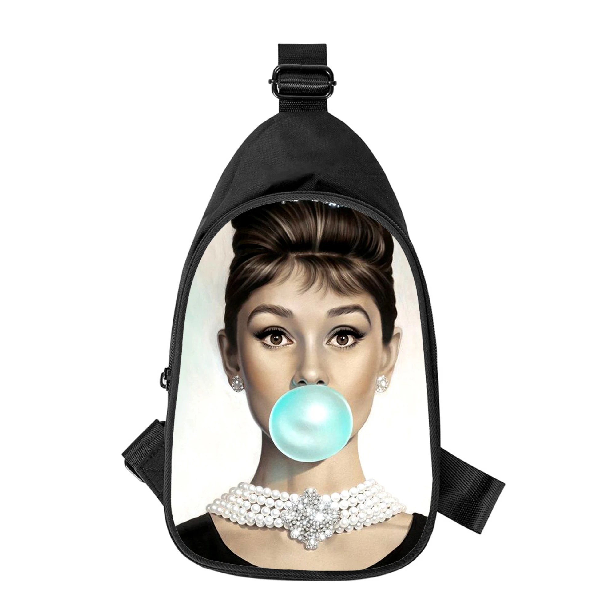 Audrey Hepburn 3D Spausdinimo Naujas Vyrų Kryžiaus Krūtinės Maišelį Įstrižai Moterų Pečių Maišą Vyras Mokykloje Juosmens Pack Vyrų krūtinės pack Nuotrauka 5