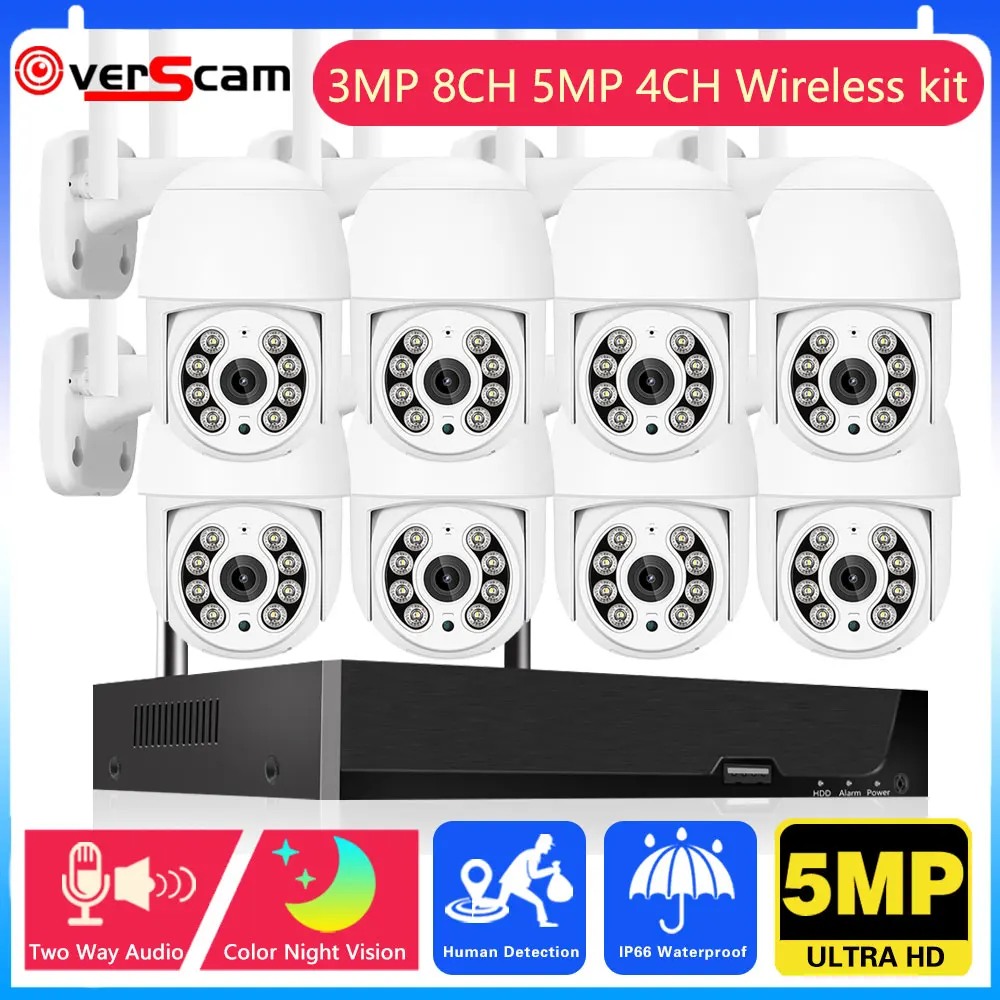 Wifi IP kamerų Sistema 5MP4CH 3MP 8CH NVR Belaidžio PTZ vaizdo Kameros Rinkiniu, Dviejų krypčių Garso Naktinio Matymo CCTV Vaizdo Stebėjimo Kamerų Komplektas Nuotrauka 0