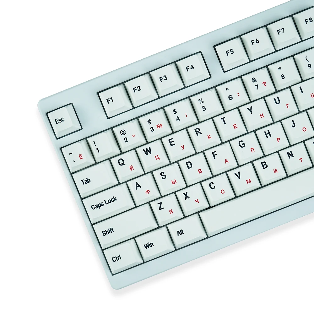 Juoda ir balta rusijos keycaps Vyšnių didelės šiluminės sublimacijos spausdinimo PBT medžiagos MX mechaninė klaviatūra 108 išdėstymas Nuotrauka 2