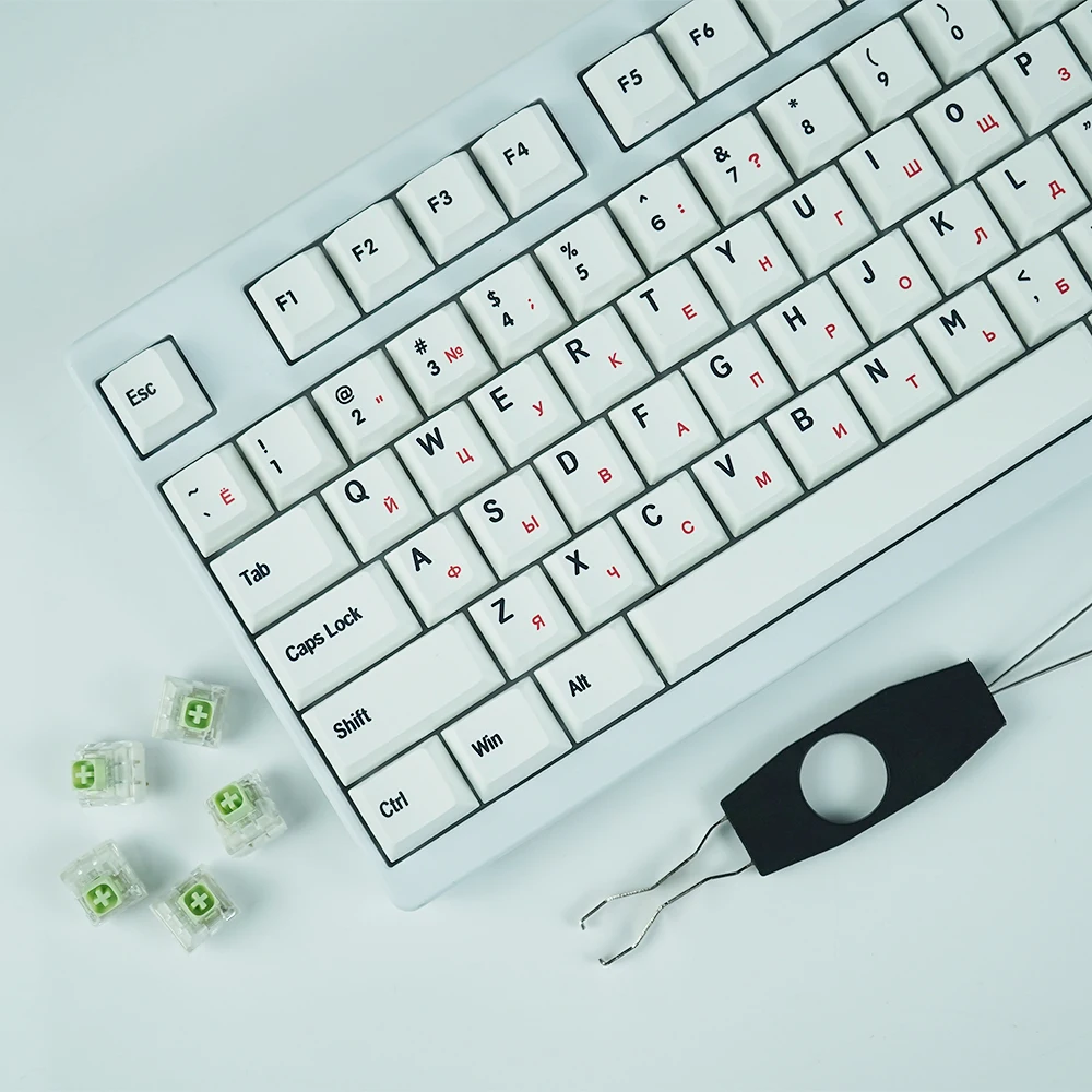Juoda ir balta rusijos keycaps Vyšnių didelės šiluminės sublimacijos spausdinimo PBT medžiagos MX mechaninė klaviatūra 108 išdėstymas Nuotrauka 3