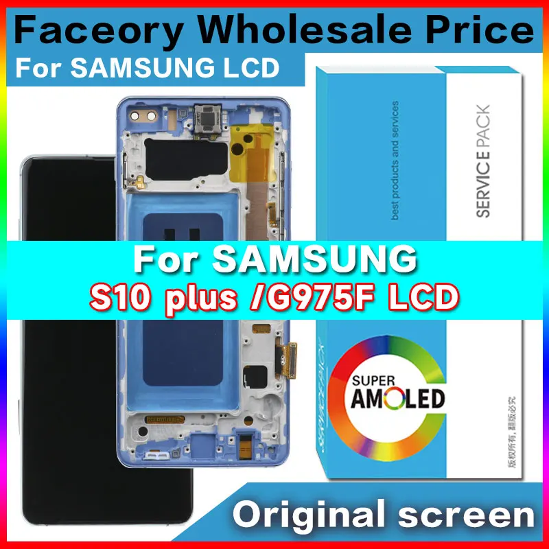 Aukštos Kokybės TFT Samsung Galaxy S10 Plius G975F/DS Lcd Ekranas Jutiklinis Ekranas skaitmeninis keitiklis Samsung Galaxy S10+ LCD Su karkasu Nuotrauka 0