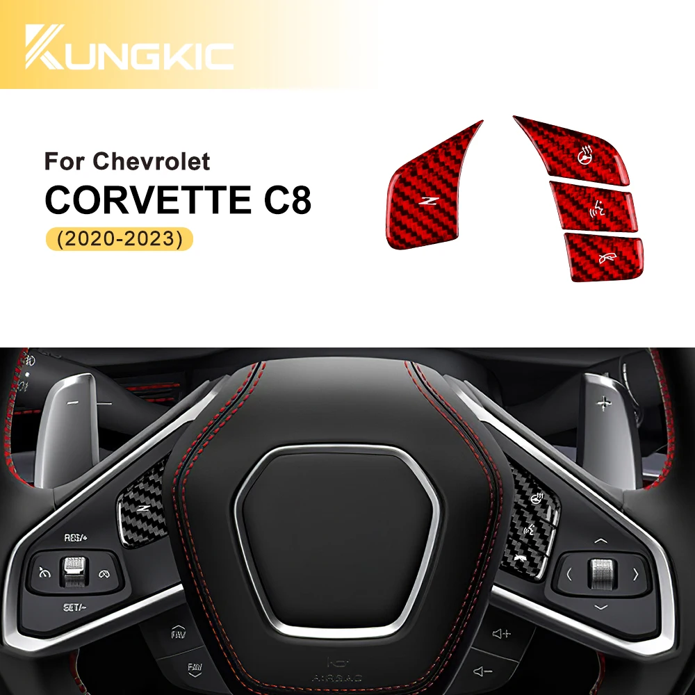 Priemokos-Už Chevrolet Corvette C8 2020 2021 2022 2023 Vairas Mygtuką Lipdukas Kreminė-Nekilnojamojo Sunku, Anglies Pluošto Dangtelis Nuotrauka 2