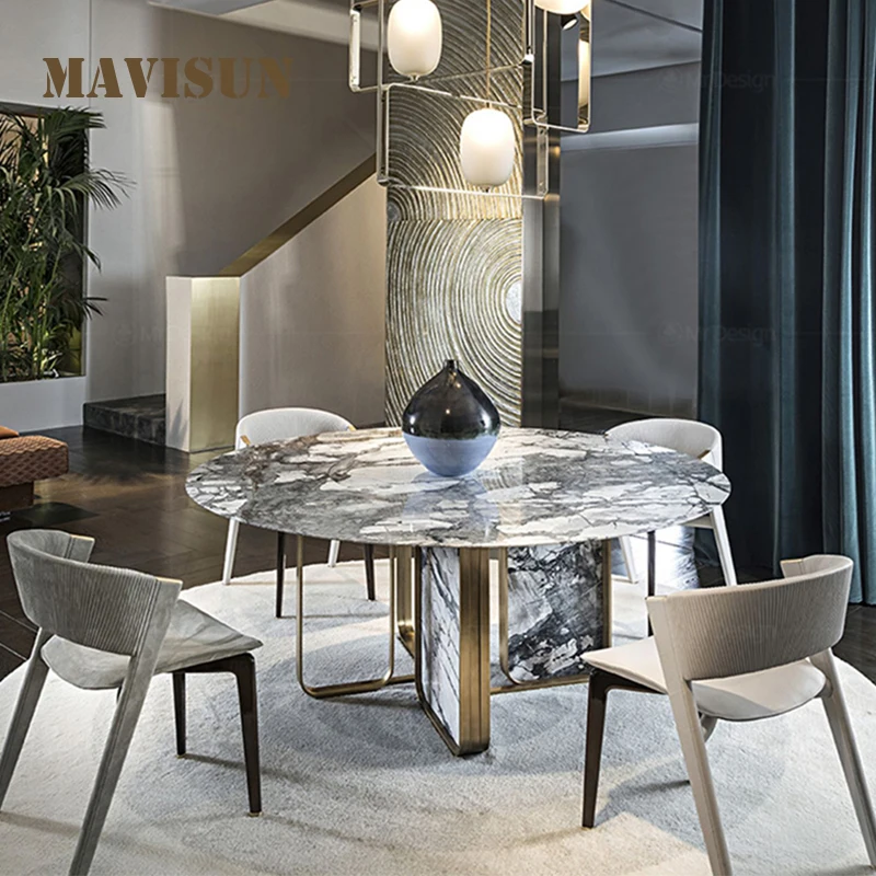 Prabangaus Marmuro, Valgomasis Stalas Ir Kėdės Estetinį Dizainą Iš Italijos Didelis Kūrybinis Elegantiška Atmosfera Didelių Villa Virtuvės Stalo Nuotrauka 0
